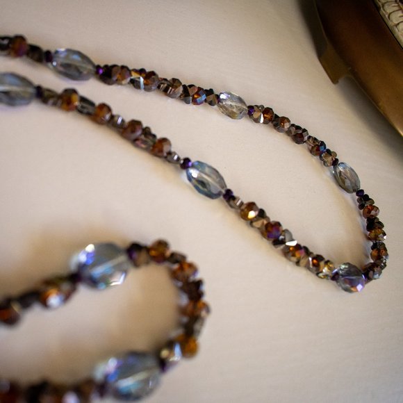 32 3/4" Magical Fairy Purple Faceted Crystal Glass Necklace with Butterflies $40 - Picture 8 of 9